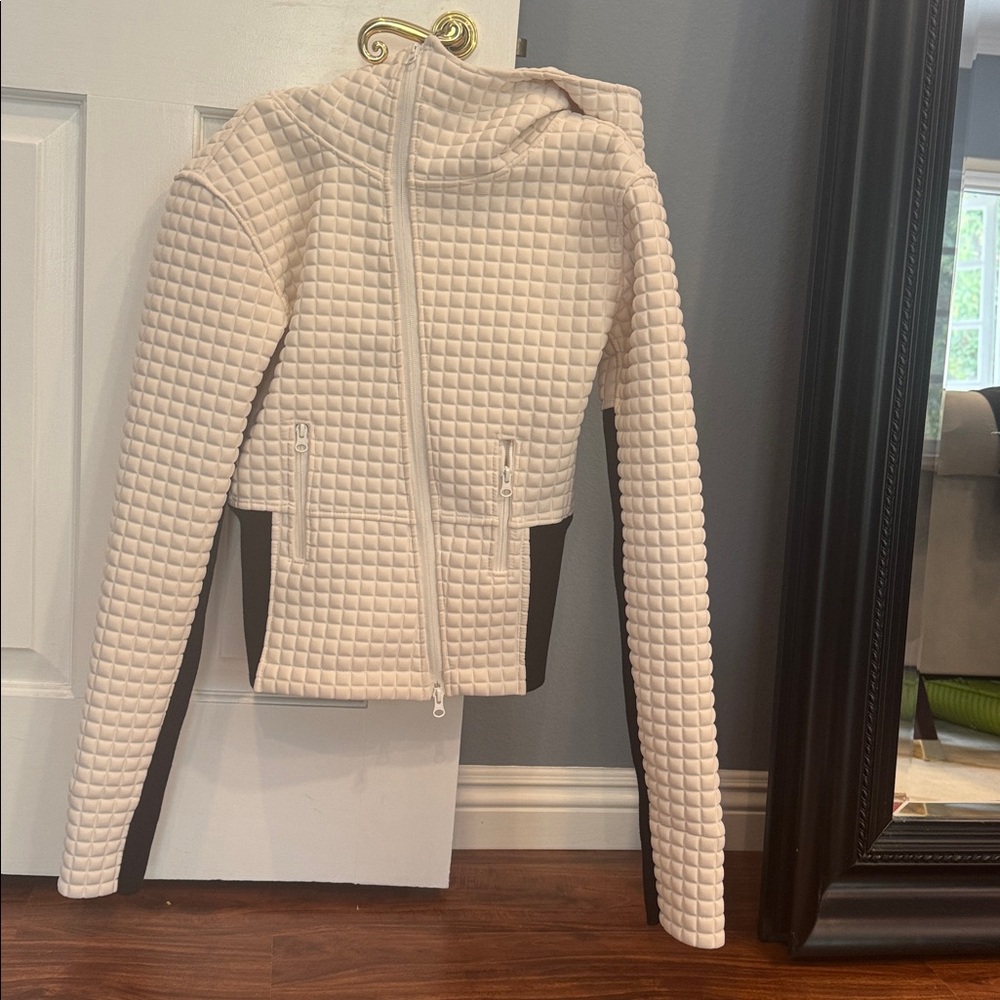 Cream Quilted Jacket with Black Accents